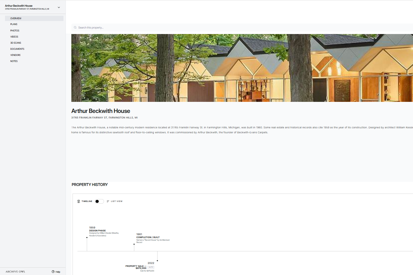 Property dashboard — full page